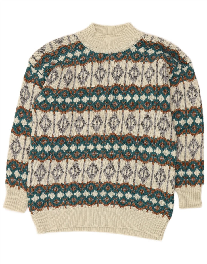 VINTAGE Pulover cu gât țestoasă pentru bărbați, alb mediu, Fair Isle