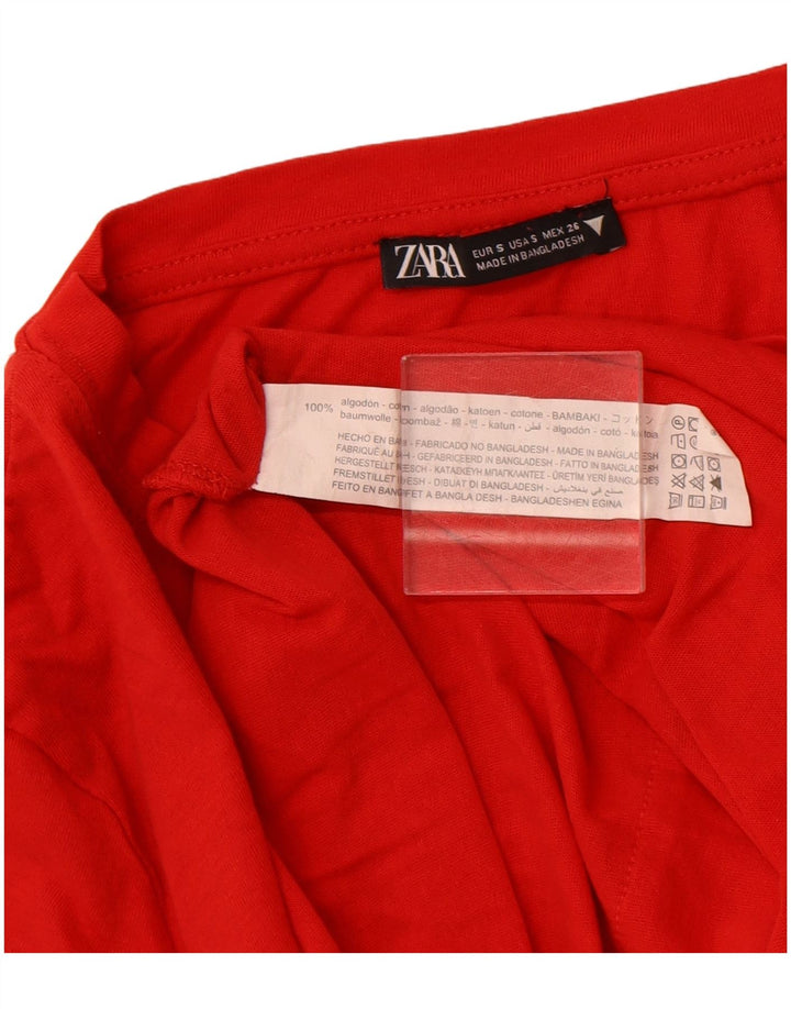 ZARA Womens T-Shirt Top UK 10 Small Red Cotton