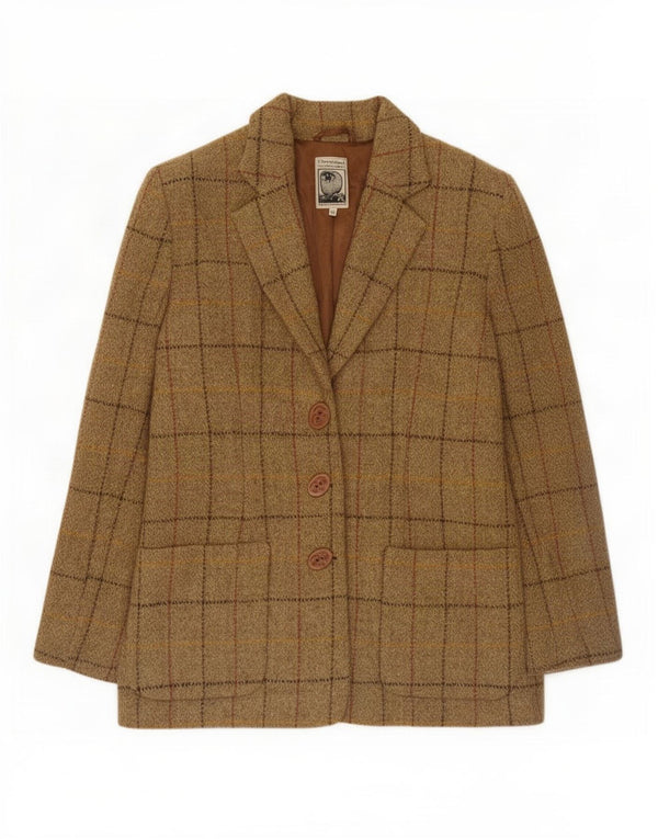 Jachetă pentru femei Harris Tweed cu 3 nasturi, UK 12, lână cu carouri maro mediu