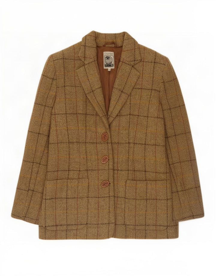 Jachetă pentru femei Harris Tweed cu 3 nasturi, UK 12, lână cu carouri maro mediu