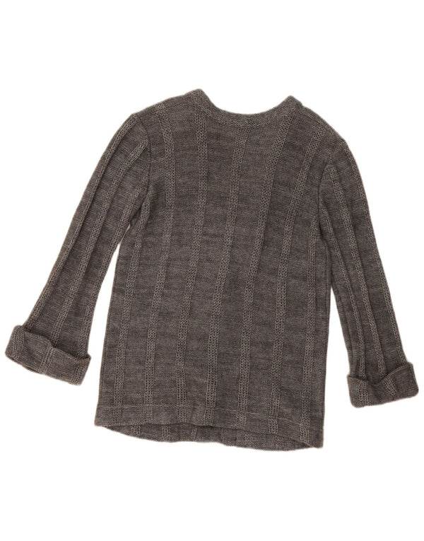 Pulover cardigan vintage pentru femei UK 14 mare, gri cu dungi