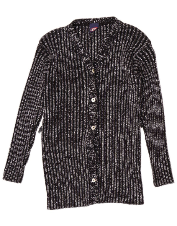 Vintage Girls Cardigan Sweater 10-11 Years Black Striped Cotton
