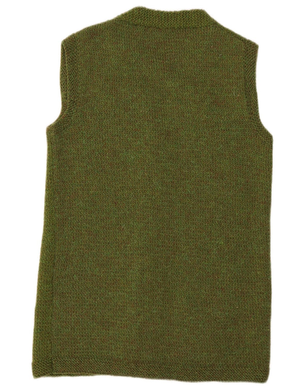 Pulover cardigan fără mâneci cu paragate vintage pentru femei UK 14 verde mediu