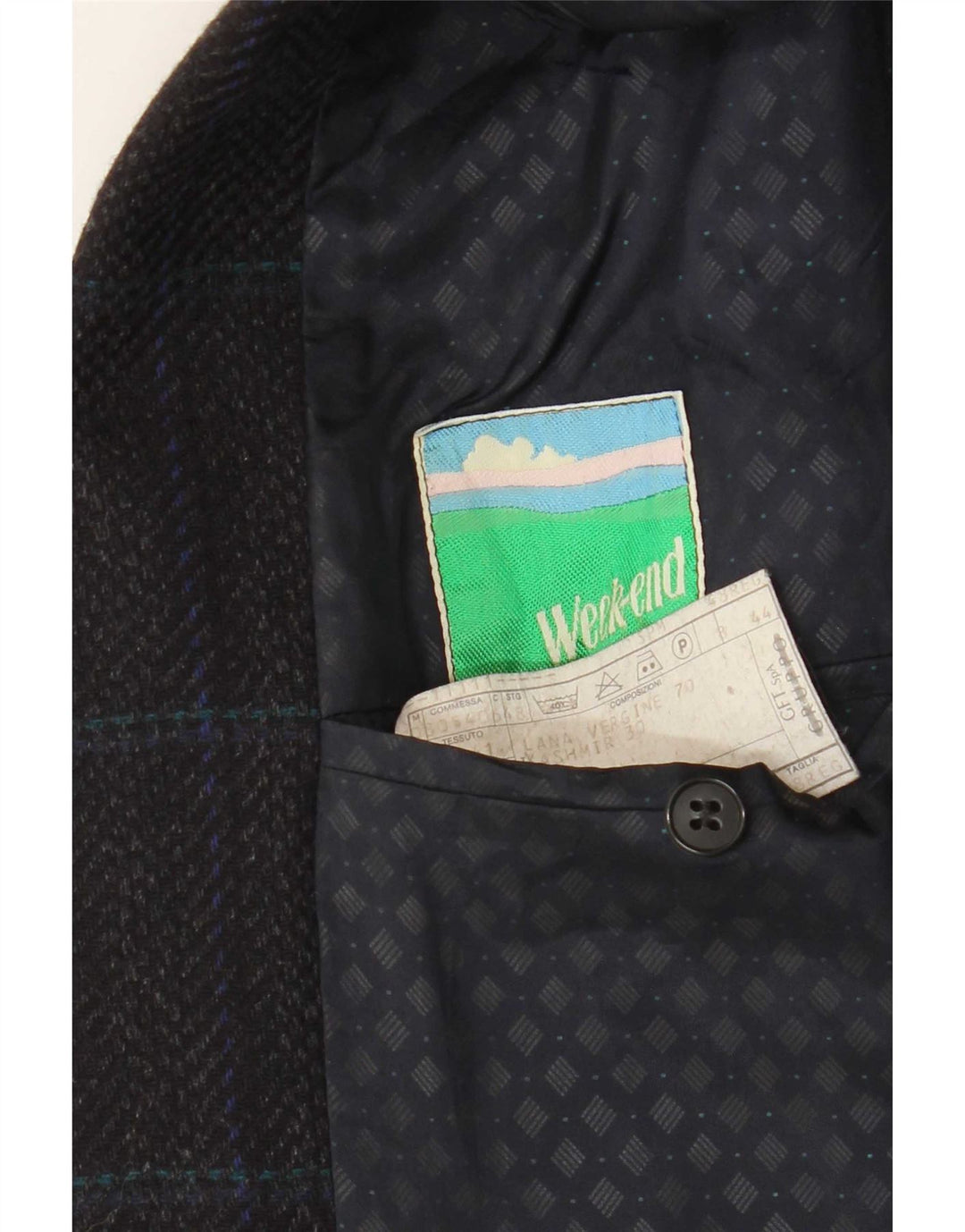 Jachetă pentru bărbați de weekend cu 2 nasturi IT 48 Medium Black Check Lână virgină