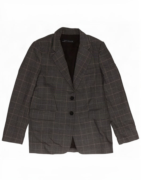 Jachetă Blazer pentru femei Zara, cu 2 nasturi, UK 10, Gri mic, poliester cu picioare de găină