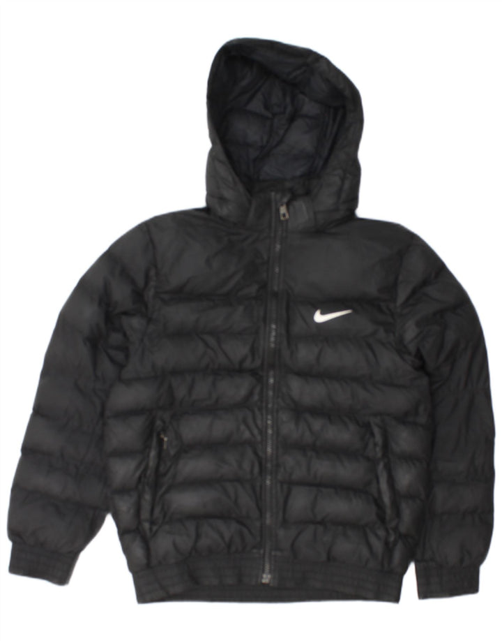 Jachetă căptușită cu glugă Nike pentru băieți 12-13 ani, mare, poliester negru