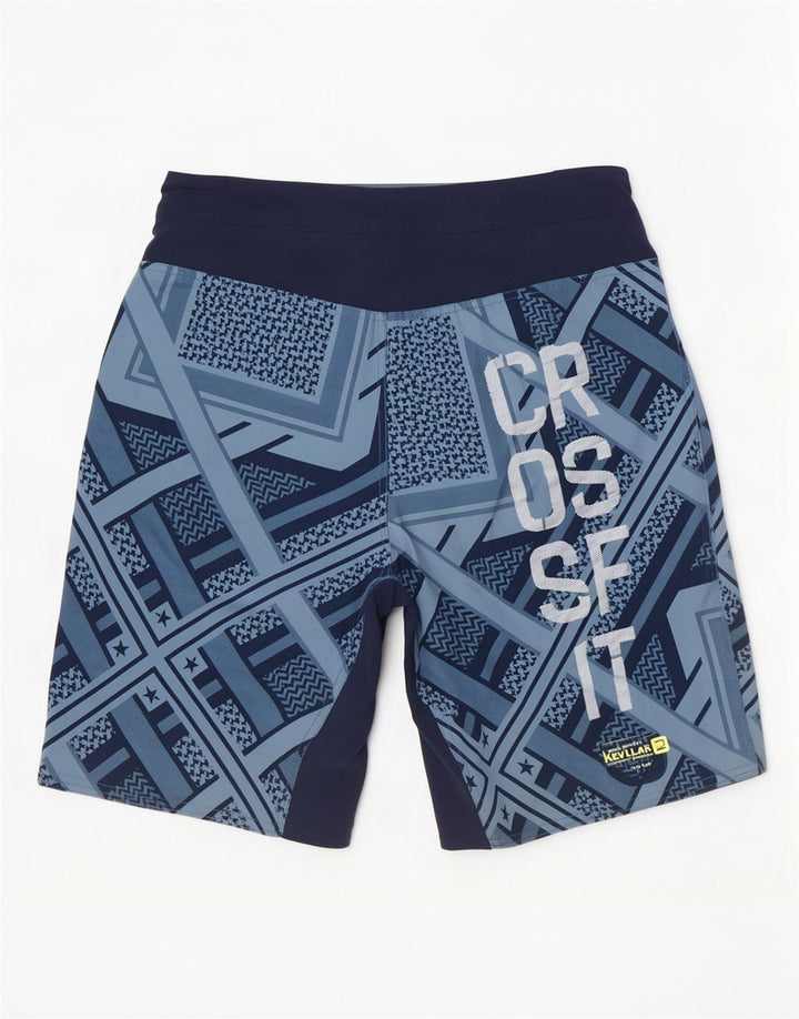 Pantaloni scurți de înot Reebok Cross Fit Graphic pentru bărbați, albastru mediu geometric