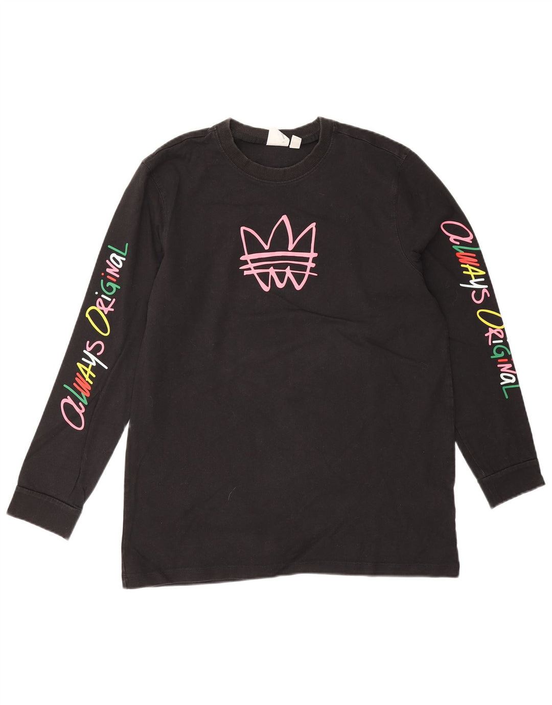 Tricou cu mânecă lungă pentru femei Adidas, cu grafică, UK 14, bumbac mediu negru