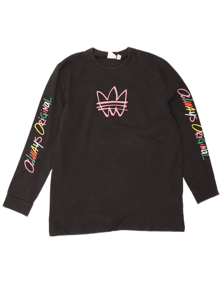 Tricou cu mânecă lungă pentru femei Adidas, cu grafică, UK 14, bumbac mediu negru