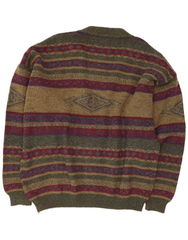 Pulover cardigan Vintage pentru bărbați, cu tăiere obișnuită, 2XL, poliamidă cu dungi verzi, retro