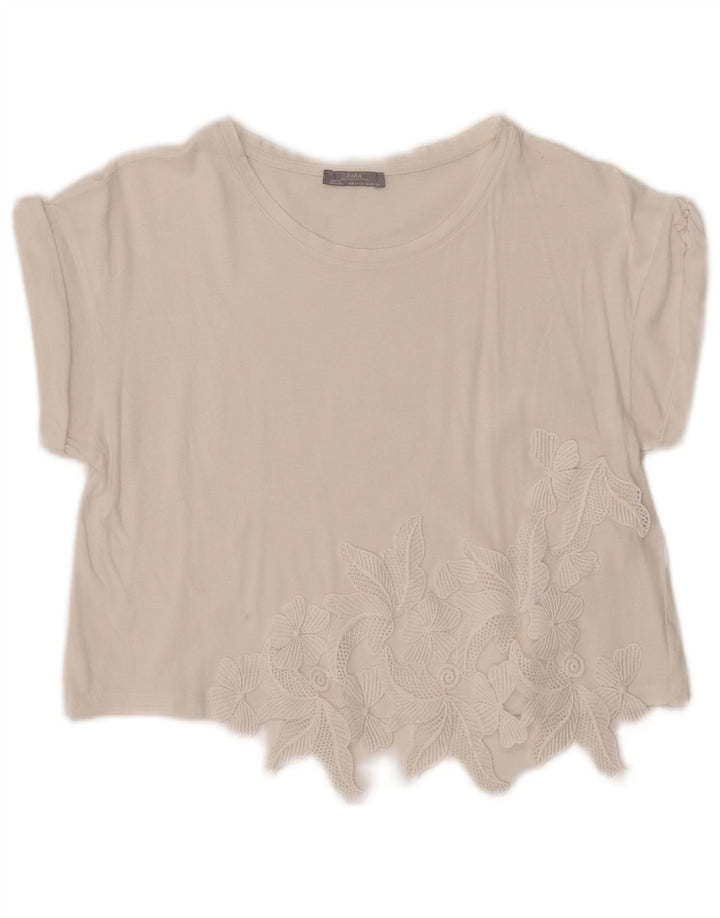 Bluză Crop Top Femei Zara UK 12 Medium Alb Floral