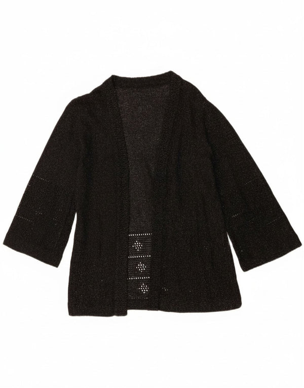 Pulover vintage pentru femei cu mâneci 3/4 deschise cardigan UK 12 mediu negru cu pete