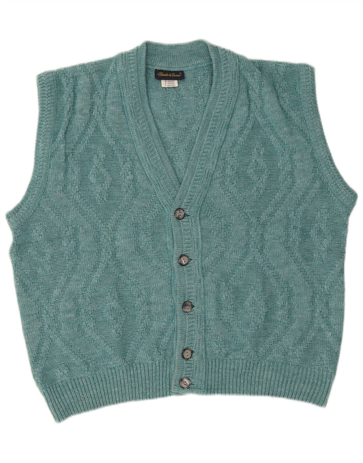 Pulover cardigan fără mâneci pentru bărbați Claude De Pierre IT 48/50 albastru mediu
