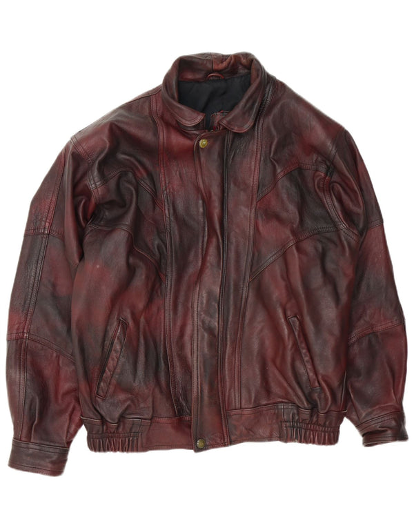 Jachetă de piele vintage pentru bărbați UK 42 XL Burgundy Tie Dye