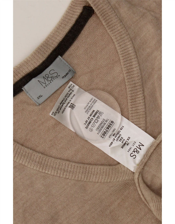 Pulover cu decolteu în V pentru bărbați Marks & Spencer, 2XL, bej, acrilic