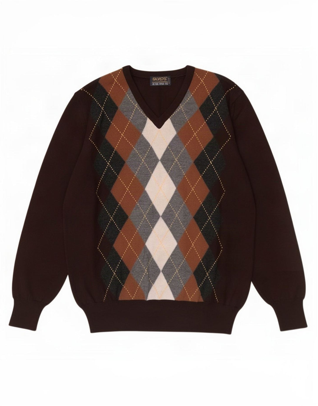 Pulover vintage pentru bărbați cu decolteu în V IT 48 Medium Brown Argyle/Diamond