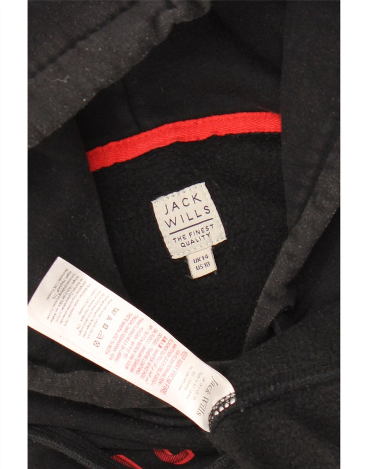 JACK WILLS Pulover cu glugă cu grafic pentru femei UK 14, mare, negru, bumbac