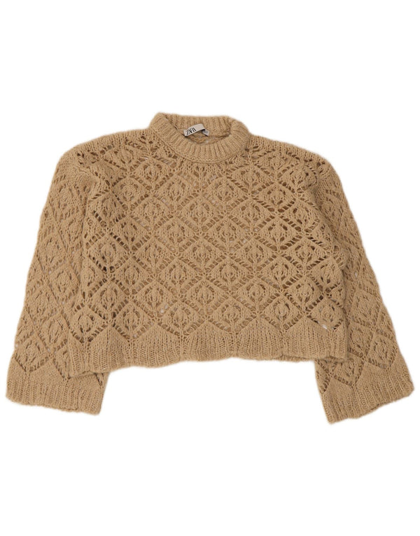 Pulover oversized Crop Crew Deck Zara pentru femei UK 10 Mic Bej