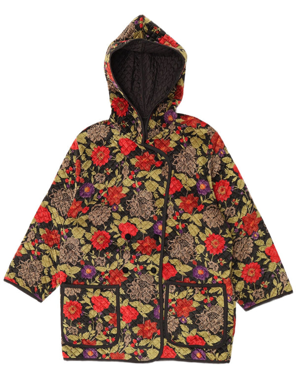 VINTAGE Palton matlasat cu glugă pentru femei UK 20 2XL Multicolor Floral