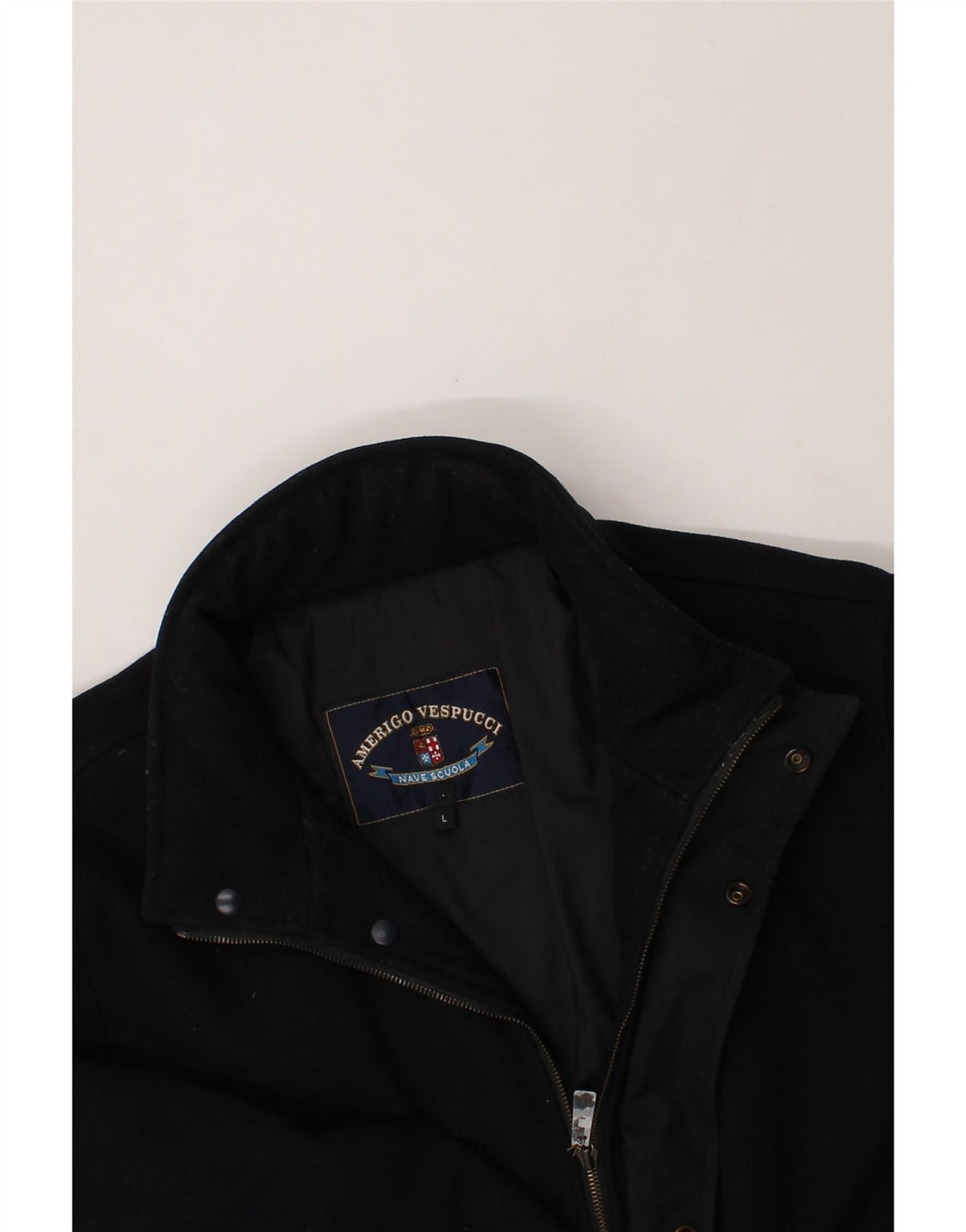 AMERIGO VESPUCCI Mens Bomber Jacket UK 40 Large Navy Blue Vintage Amerigo Vespucci and Second-Hand Amerigo Vespucci from Messina Hembry 
