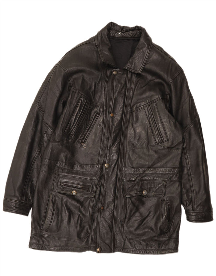 VINTAGE Mens Leather Coat UK 40 Large Black