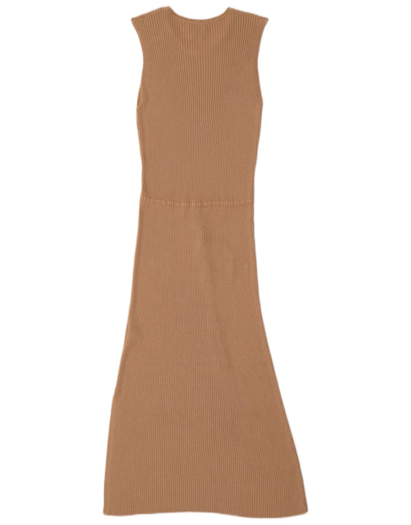 Massimo Dutti Rochie Maxi fără mâneci pentru femei UK 12 Medium Beige Viscose