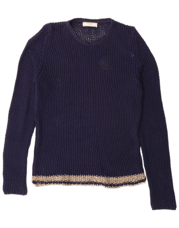Pulover pentru bărbați Zara, cu decolteu rotund, mare, bleumarin, color block