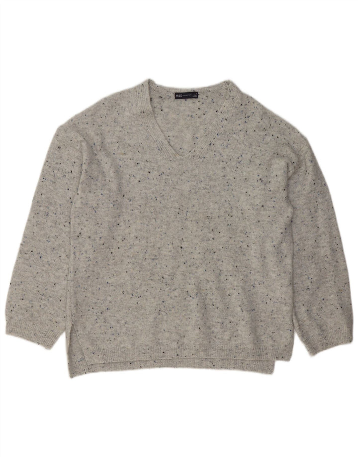 Pulover cu decolteu în V pentru femei Marks & Spencer UK 14 Medium Gri Pete