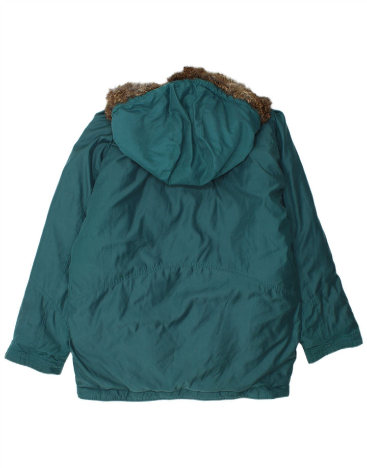 VINTAGE Jachetă reversibilă grafică supradimensionată pentru femei UK 16 mare turcoaz