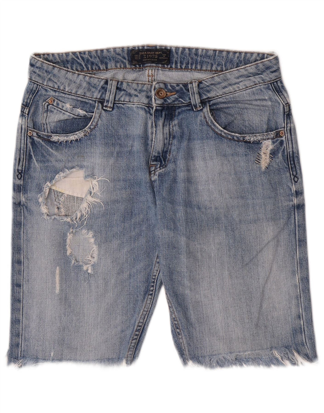 Pantaloni scurți din denim învechit pentru femei Zara EU 38 Mici W28 Albastru