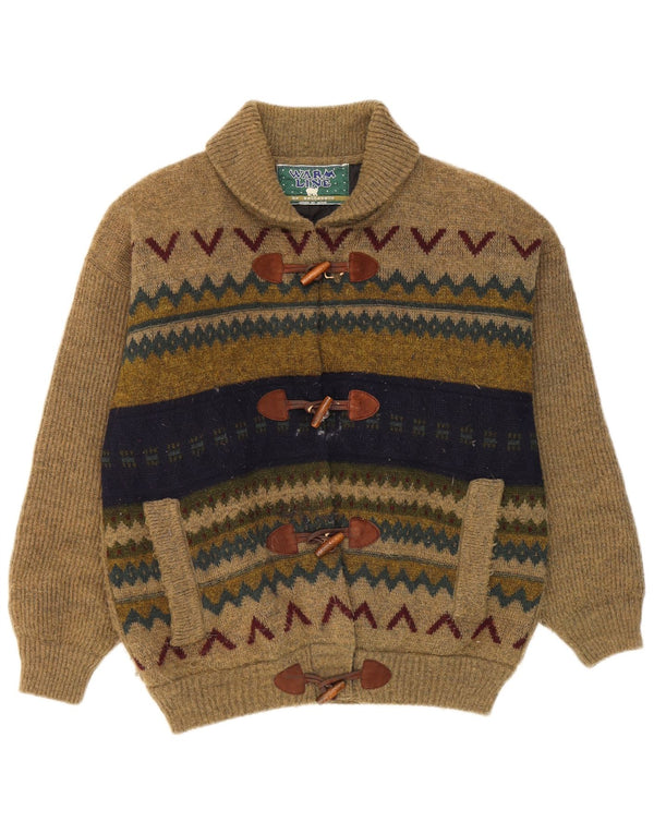 Pulover Cardigan Vintage pentru Barbati Mediu Kaki Geometric Lână