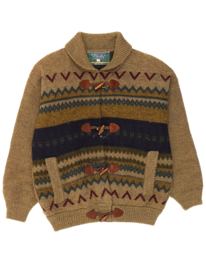 Pulover Cardigan Vintage pentru Barbati Mediu Kaki Geometric Lână