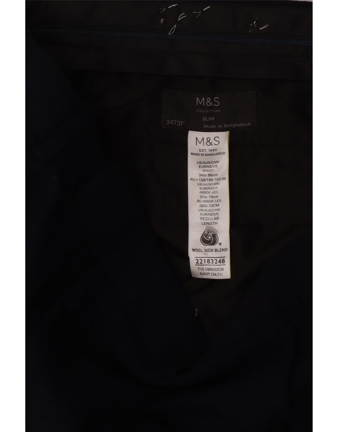 Marks & Spencer Pantaloni subțiri pentru bărbați L34 L31 Lână bleumarin
