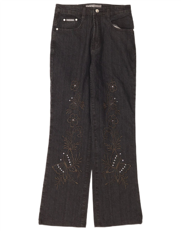 Blugi Vintage pentru Damă Bootcut IT 42 Medium W28 L30 Gri Floral Bumbac