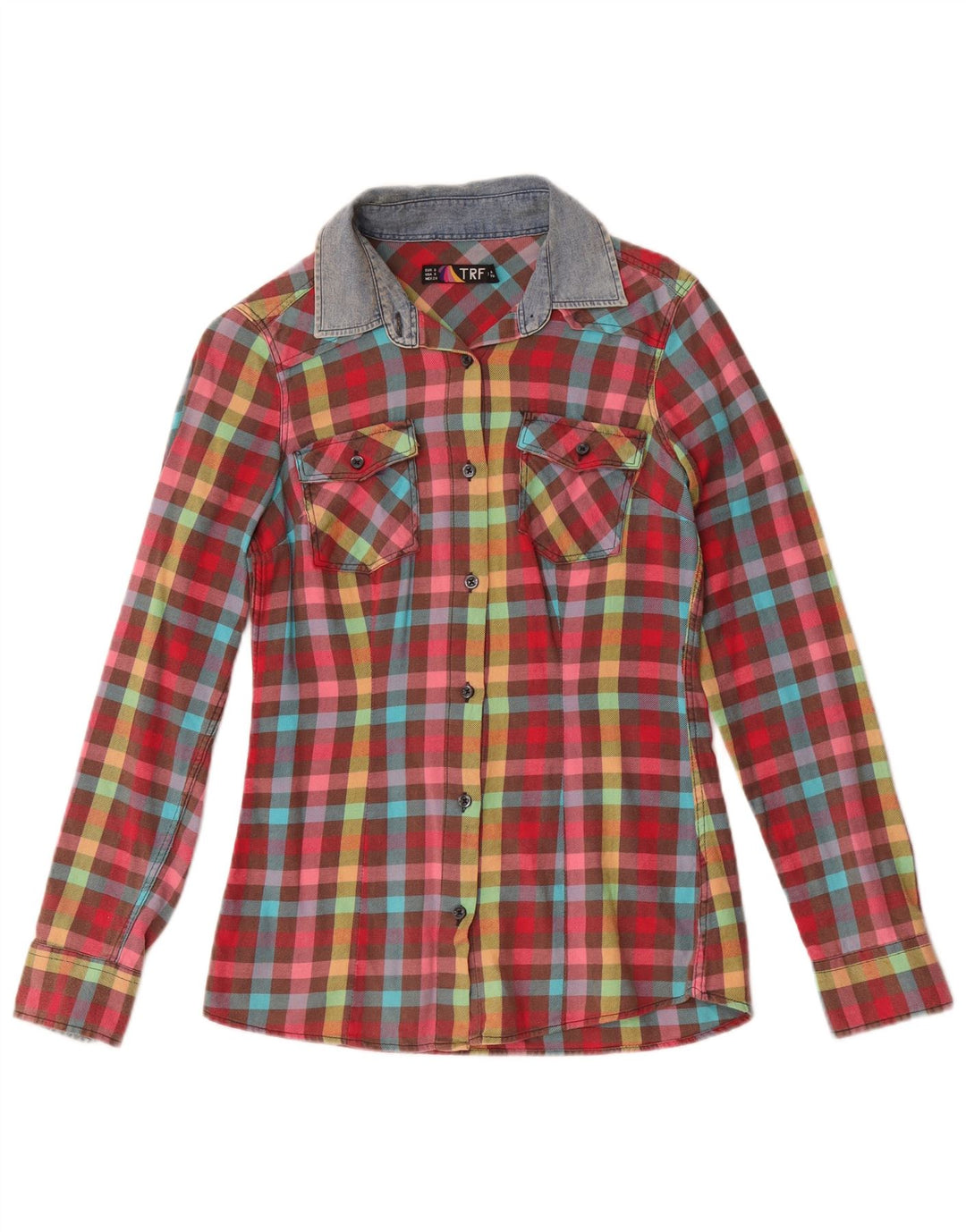 Cămașă de flanel vintage pentru femei UK 10, bumbac cu carouri multicolore mici