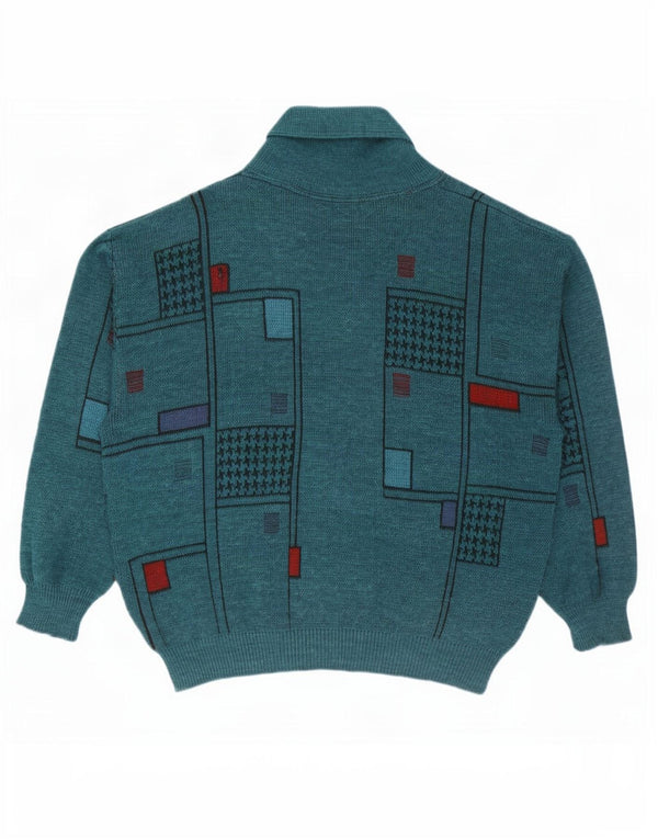 Pulover Cardigan Vintage pentru bărbați XL Lână geometrică verde