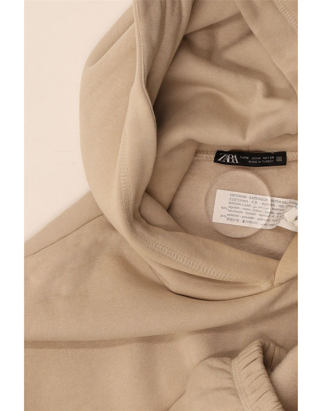 Pulover pentru damă ZARA Crop Hoodie UK 14 Medium Beige Bumbac