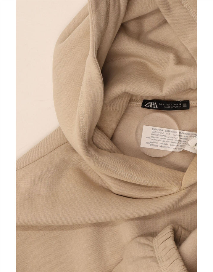 Pulover pentru damă ZARA Crop Hoodie UK 14 Medium Beige Bumbac