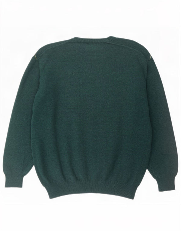 Pulover vintage pentru bărbați cu gâtul rotund, verde mediu Argyle/Diamond