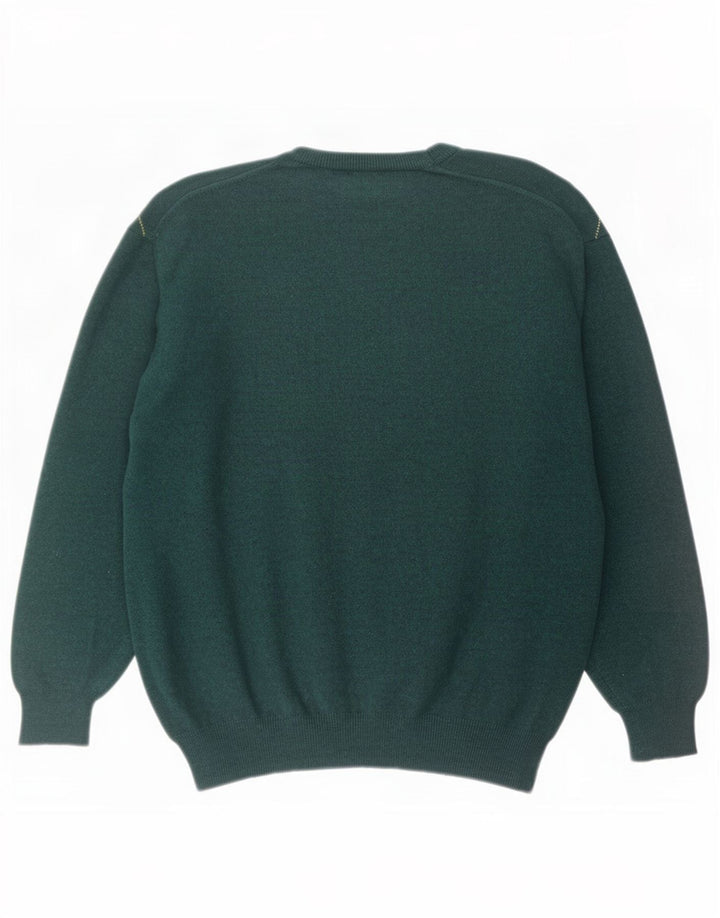 Pulover vintage pentru bărbați cu gâtul rotund, verde mediu Argyle/Diamond