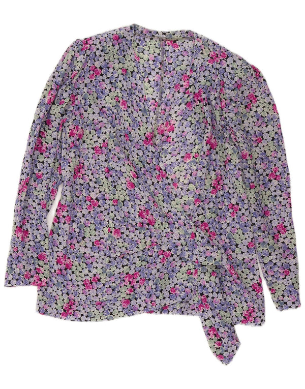 Bluză de damă vintage cămașă înfășurată UK 16 mare, multicoloră, florală