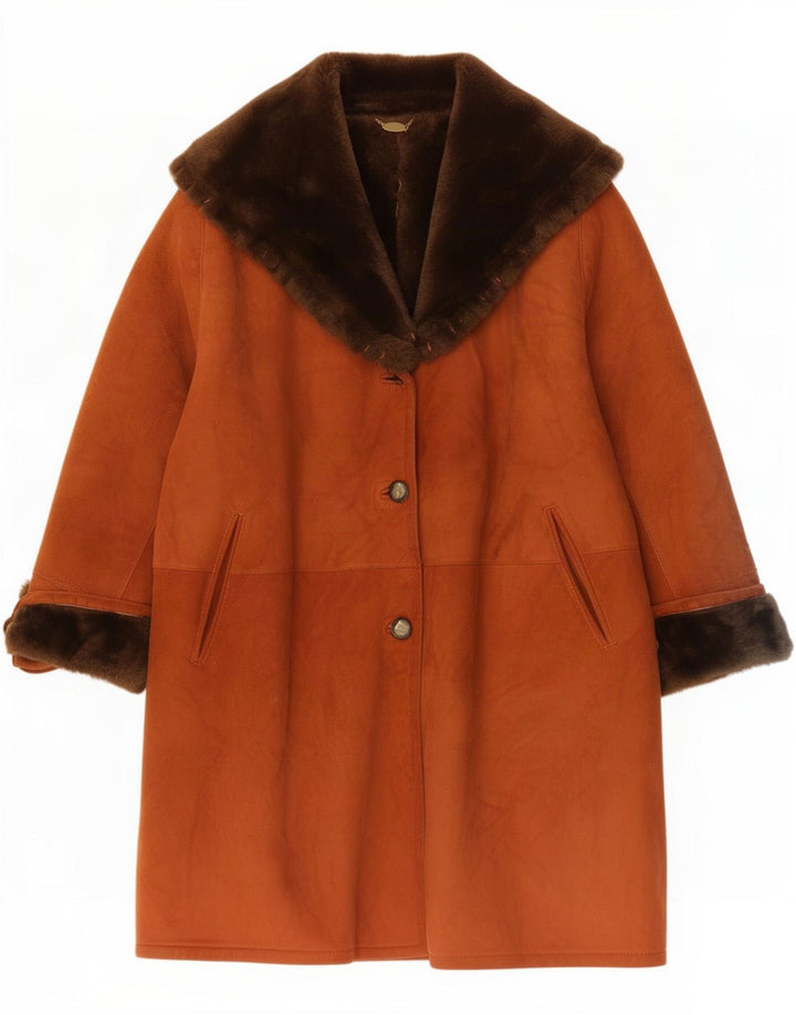 Vintage Womens Oversized Shearling Coat IT 42 Medium Brown