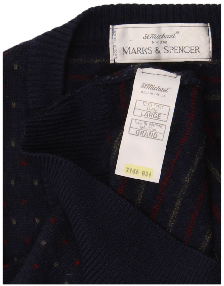 Marks & Spencer Vest pentru bărbați Tank Top Mare Lână cu pete, albastru bleumarin