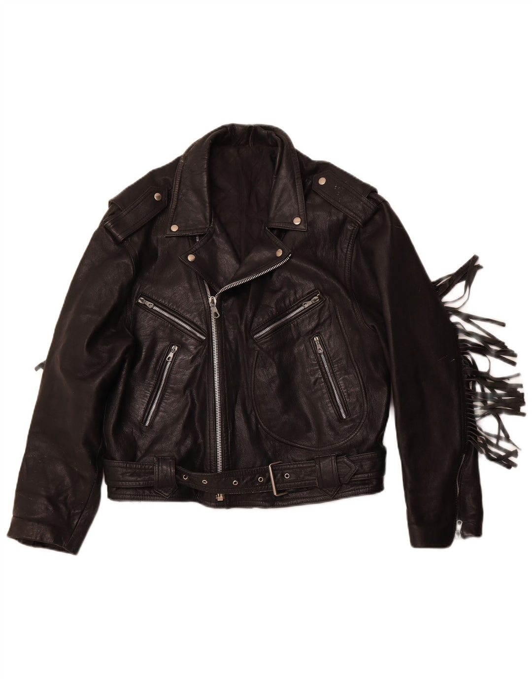 VINTAGE Jachetă Biker din piele pentru femei UK 14 Medium Black Leather