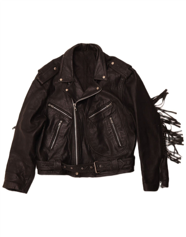 VINTAGE Jachetă Biker din piele pentru femei UK 14 Medium Black Leather