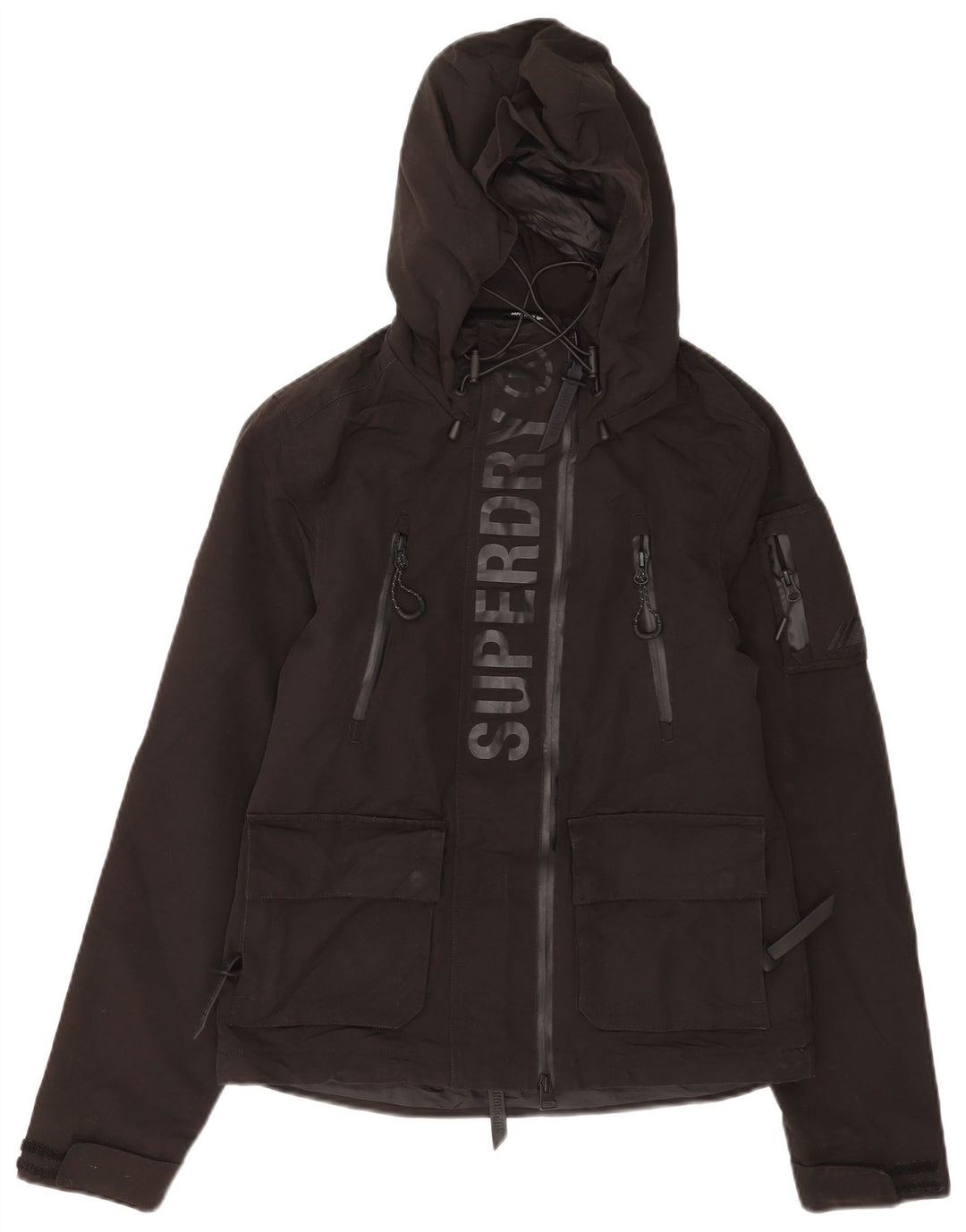 Jachetă de ploaie cu glugă cu glugă Superdry pentru femei UK 8, poliester negru mic