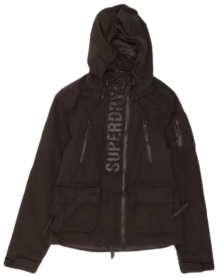 Jachetă de ploaie cu glugă cu glugă Superdry pentru femei UK 8, poliester negru mic