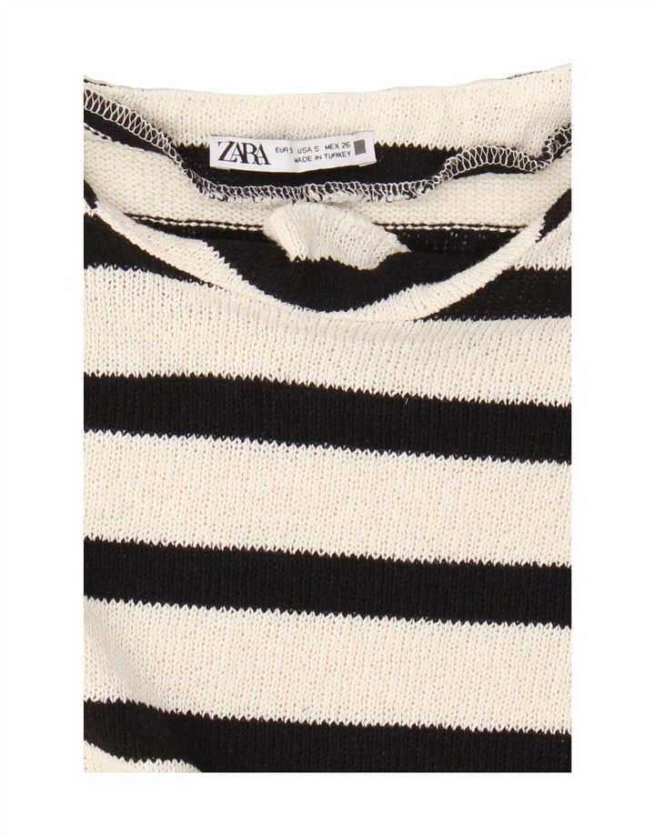 ZARA Womens Sleeveless Blouse Top UK 10 Small White Striped Vintage Zara and Second-Hand Zara from Messina Hembry 
