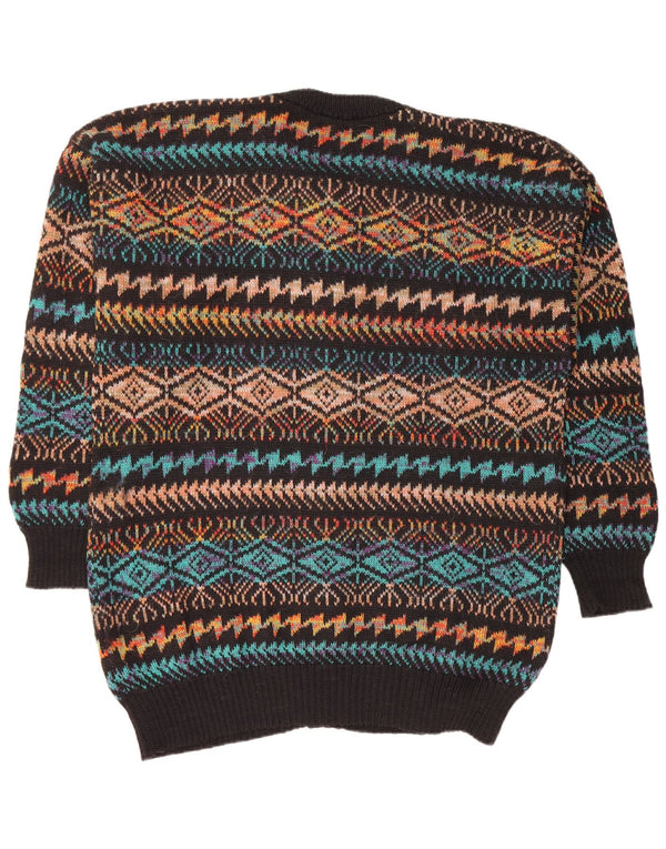 Pulover Cardigan Bărbați VINTAGE Mare Negru Geometric