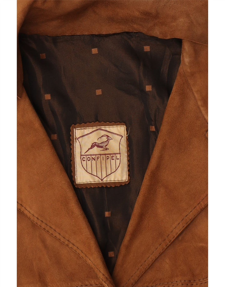 VINTAGE Jachetă cu 3 nasturi din piele intoarsa pentru femei UK 16 Maro mare